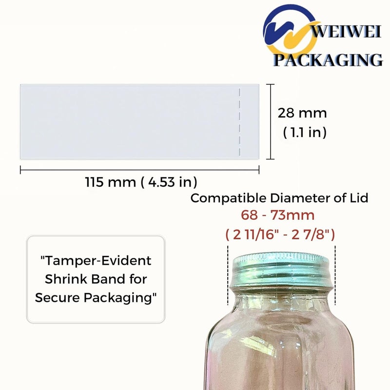 WEIWEI PACKAGING Store Weiwei - 500PCS 115 mm x 28 mm Clear Perforated Shrink Bands Shrink Wrap Bands for Bottles and Jars, Seals Shrinkable Plastic Sealer, Heat Shrink Bands Cap Seal for Bottles Jars - Image 2